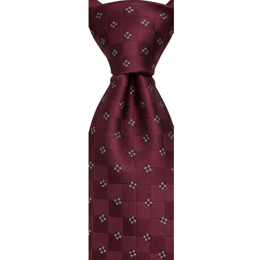 Polo Ralph Lauren Necktie‎ Men Burgundy Geometric Silk Hand Made Luxury Classic